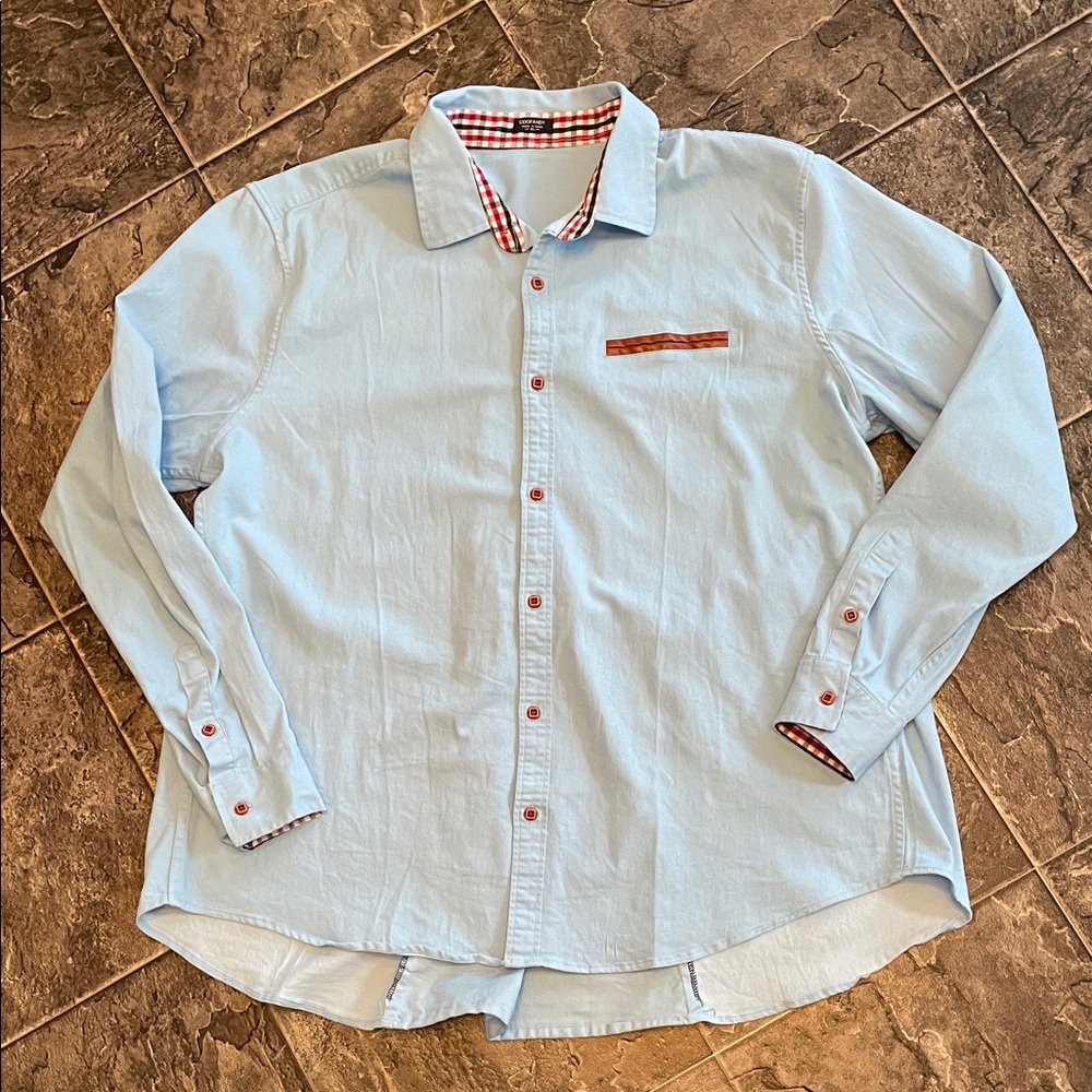 COOFANDY Chambray & Plaid Men's Shirt Faux Leather Accent Preppy Cottage Coastal